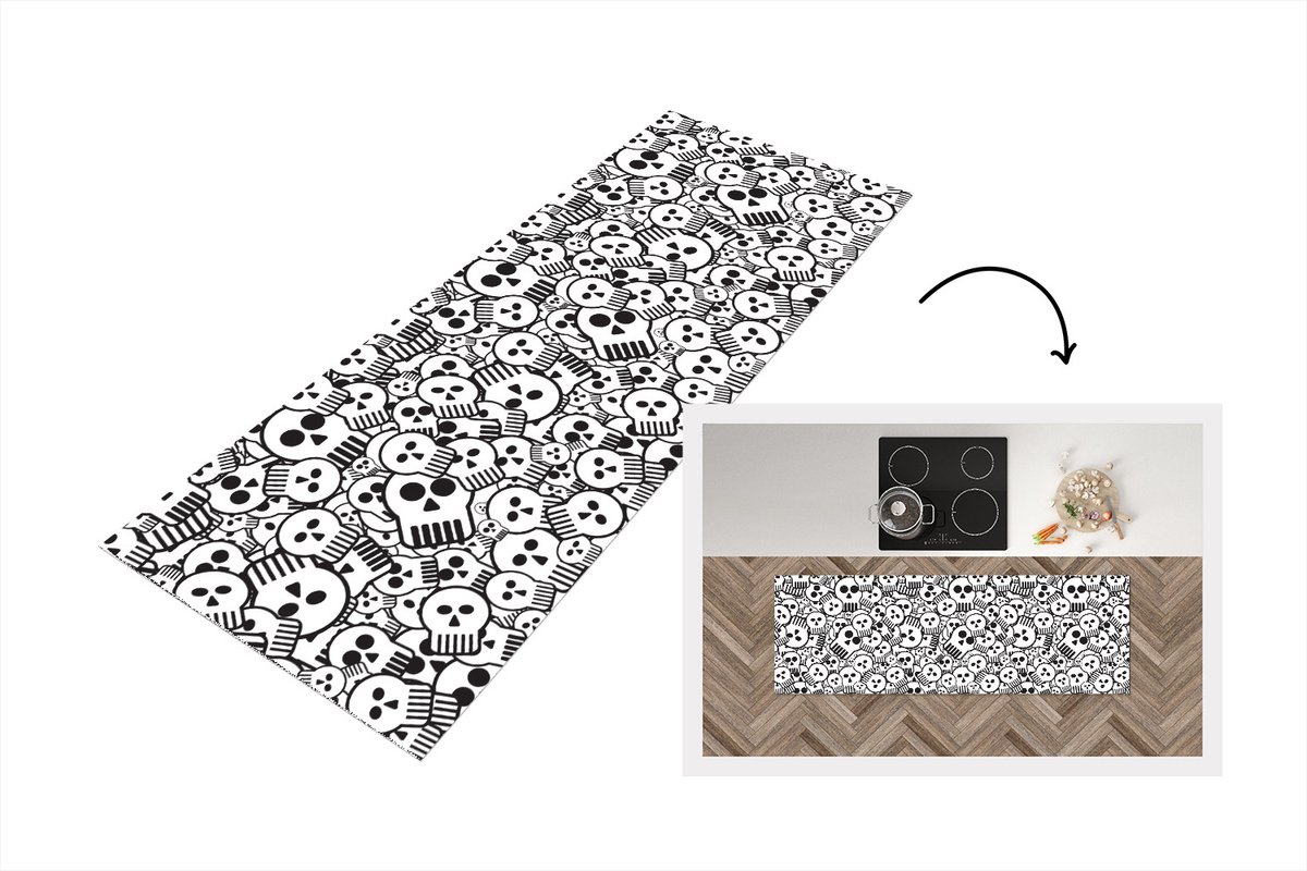 KitchenYeah Keukenloper - Loper keuken - Schedel - Patronen - Punk - Cartoon - 180x60 cm - Keukenloper vinyl Multicolor