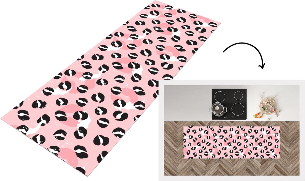 KitchenYeah Keukenloper - Loper keuken - Panterprint - Deren - Design - Roze - 180x60 cm - Keukenloper vinyl Multicolor