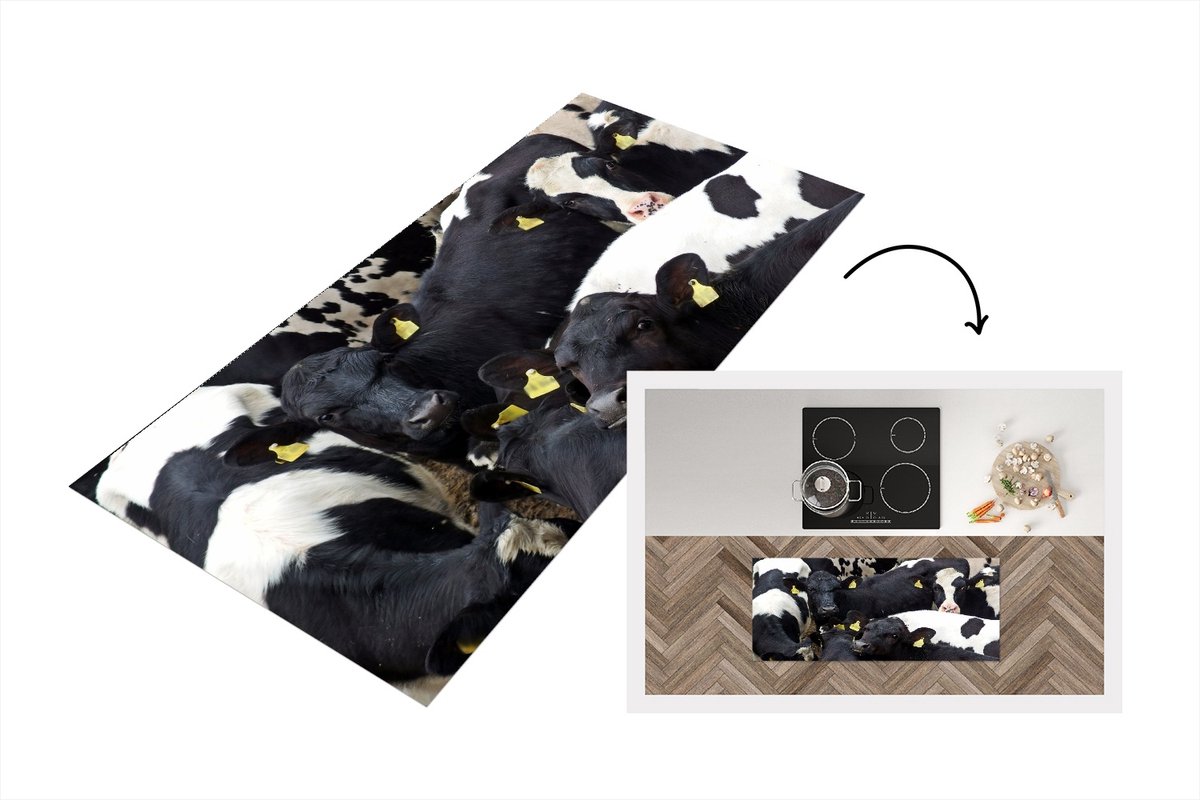 KitchenYeah Keukenloper - Loper keuken - Koe - Kudde - Boerderij - Dieren - 120x50 cm - Keukenloper vinyl Multicolor
