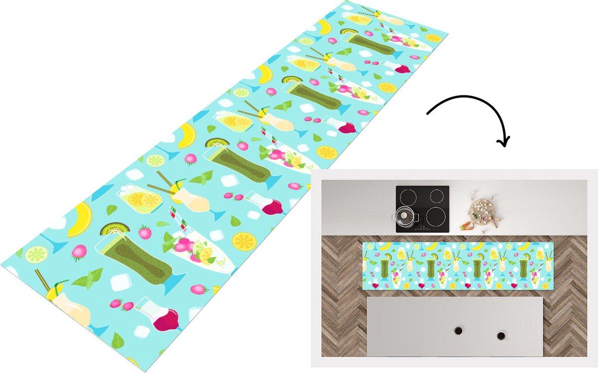 KitchenYeah Keukenloper - Loper keuken - Cocktail - Zomer - Fruit - Patroon - 240x60 cm - Keukenloper vinyl Multicolor