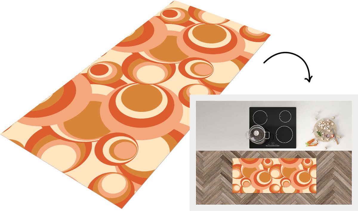 KitchenYeah Keukenloper - Loper keuken - Cirkel - Retro - Patroon - 120x50 cm - Keukenloper vinyl Multicolor