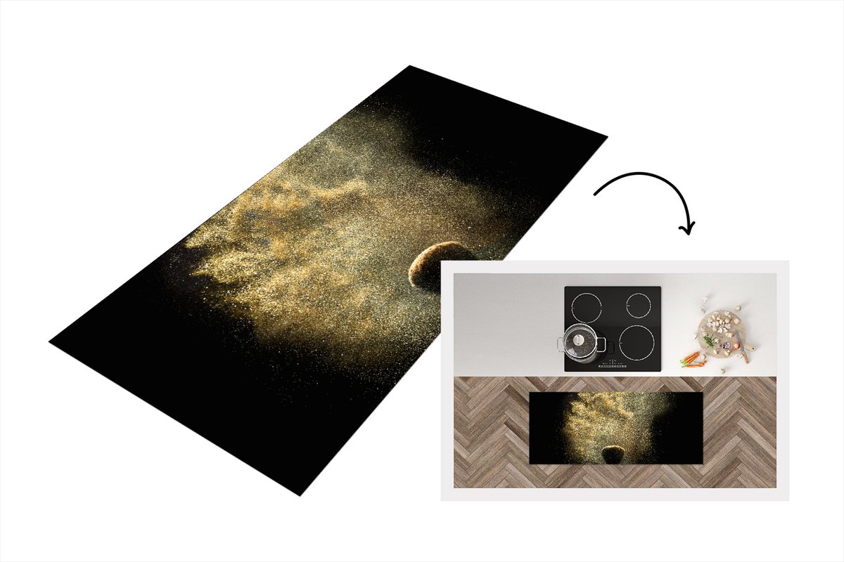 KitchenYeah Keukenloper - Loper keuken - Goud poeder op een zwarte achtergrond - Keukenloper vinyl, foto 2
