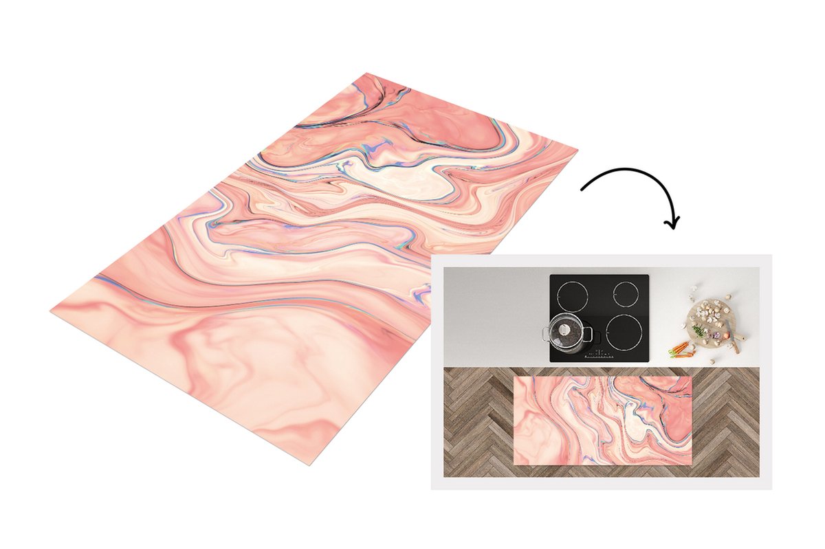 KitchenYeah Keukenloper - Loper keuken - Marmer - Pastel - Roze - 120x60 cm - Keukenloper vinyl Multicolor