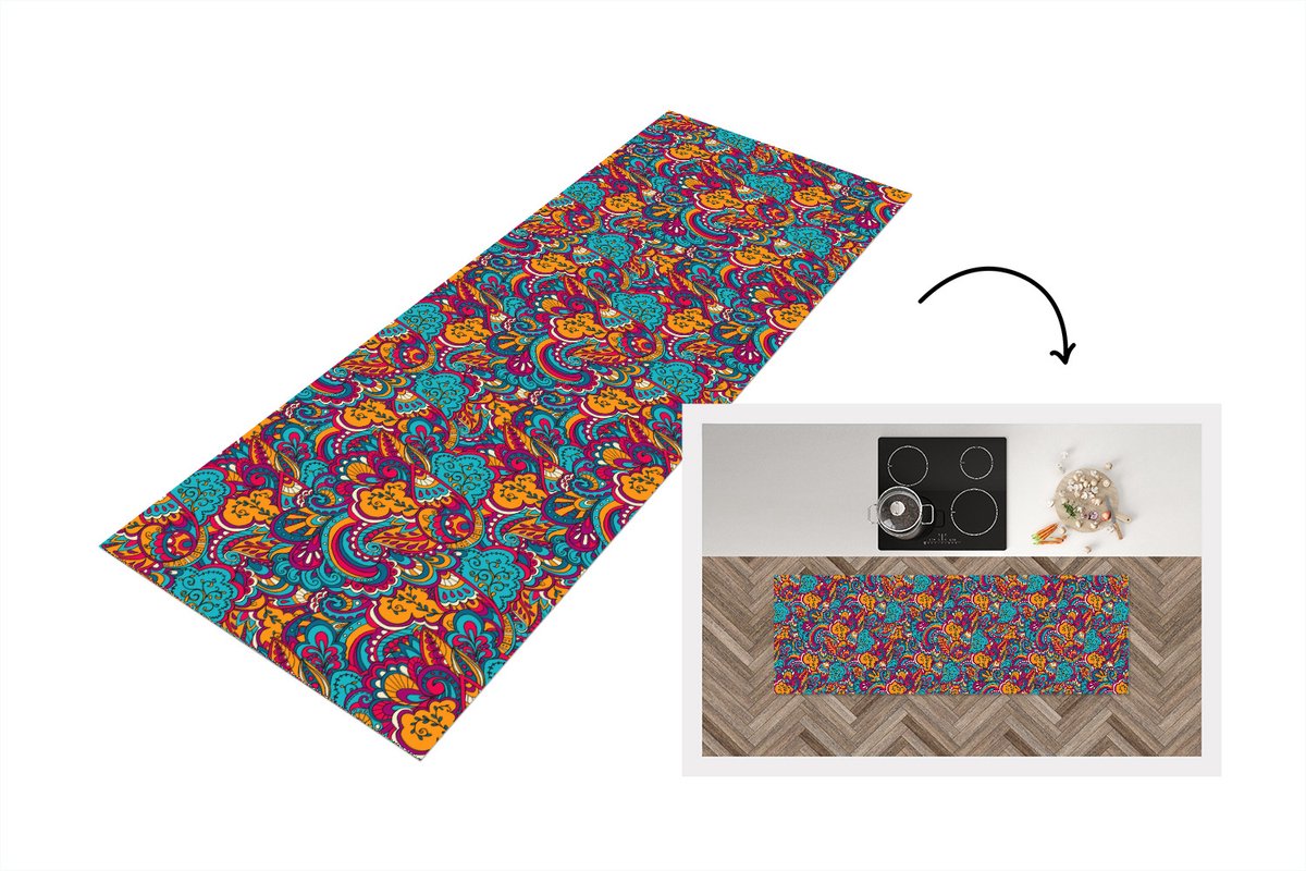KitchenYeah Keukenloper - Loper keuken - Hippie - Flora - Abstract - Patroon - 180x60 cm - Keukenloper vinyl Multicolor