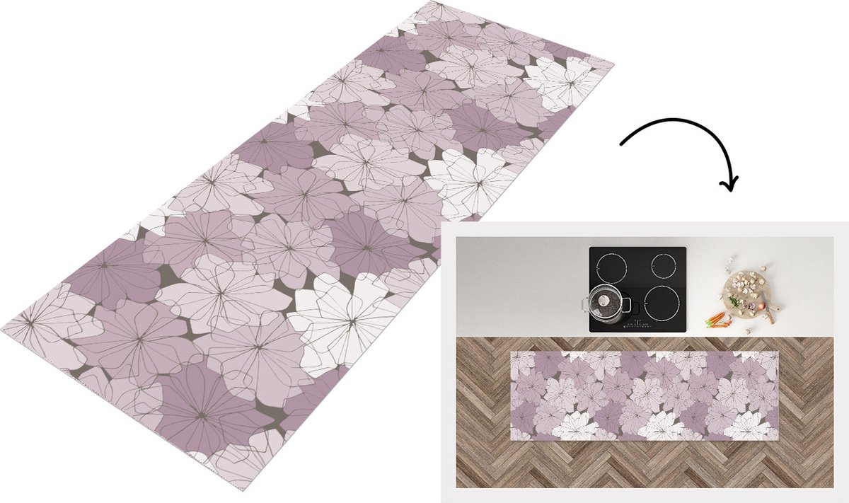 KitchenYeah Keukenloper - Loper keuken - Patroon - Bloemen - Minimalisme - 150x50 cm - Keukenloper vinyl Multicolor