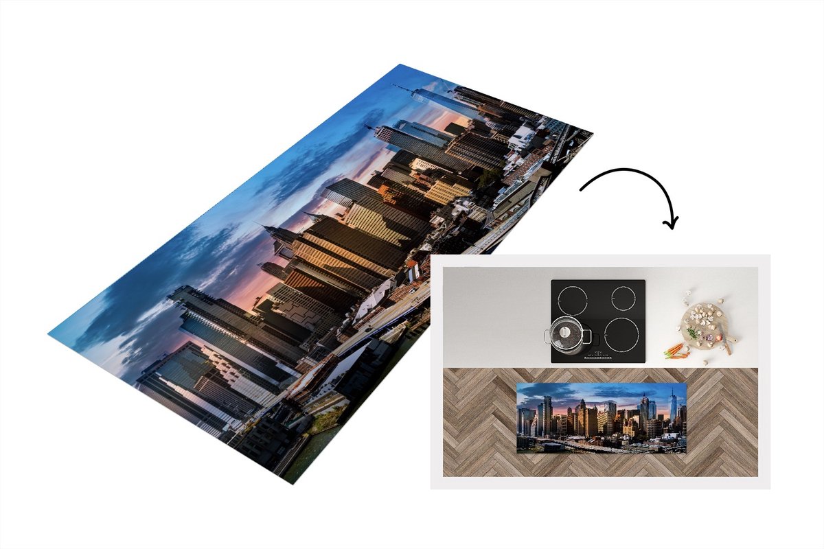 KitchenYeah Keukenloper - Loper keuken - New York - Skyline - Zon - 120x50 cm - Keukenloper vinyl Multicolor