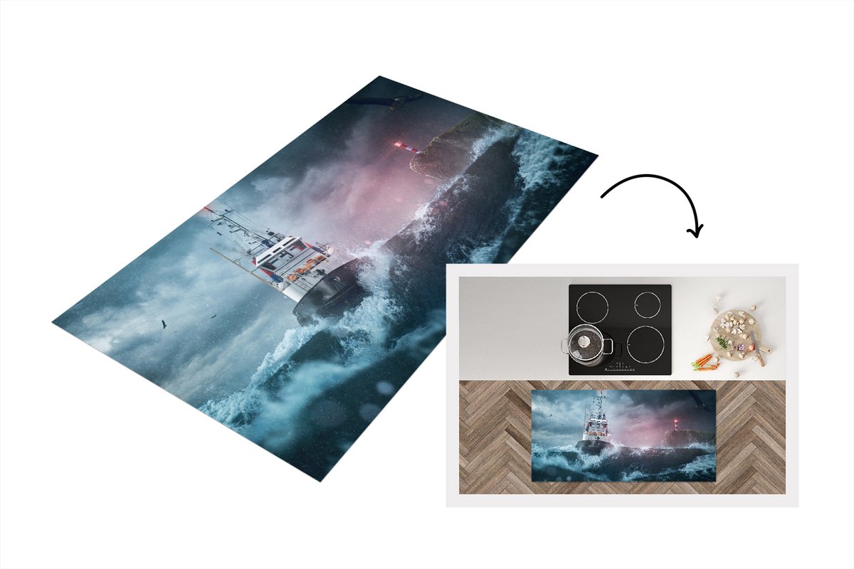 KitchenYeah Keukenloper - Loper keuken - Zee - Boot - Storm - Vuurtoren - 120x60 cm - Keukenloper vinyl Multicolor