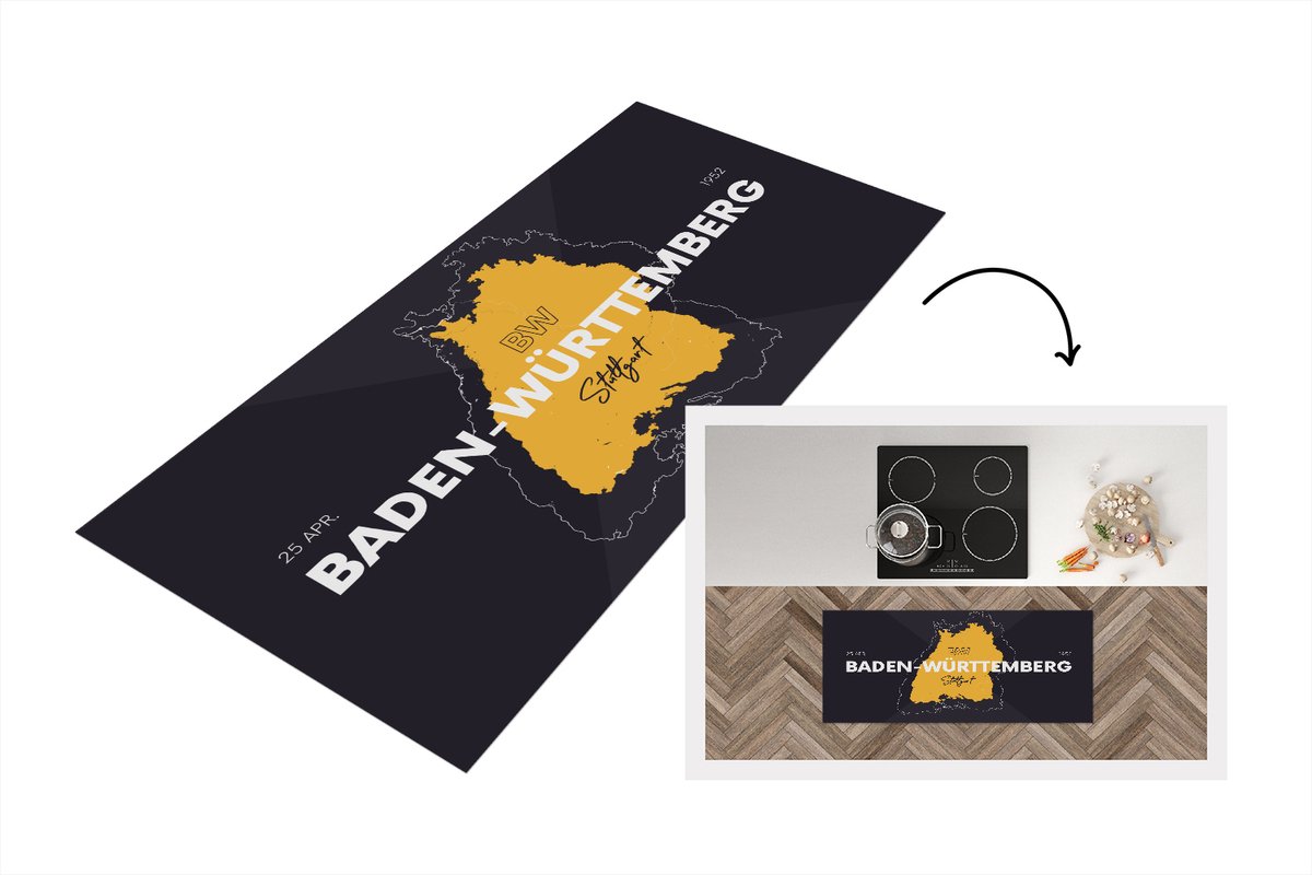 KitchenYeah Keukenloper - Loper keuken - Kaart - Baden-Württemberg - Duitsland - 120x50 cm - Keukenloper vinyl Multicolor