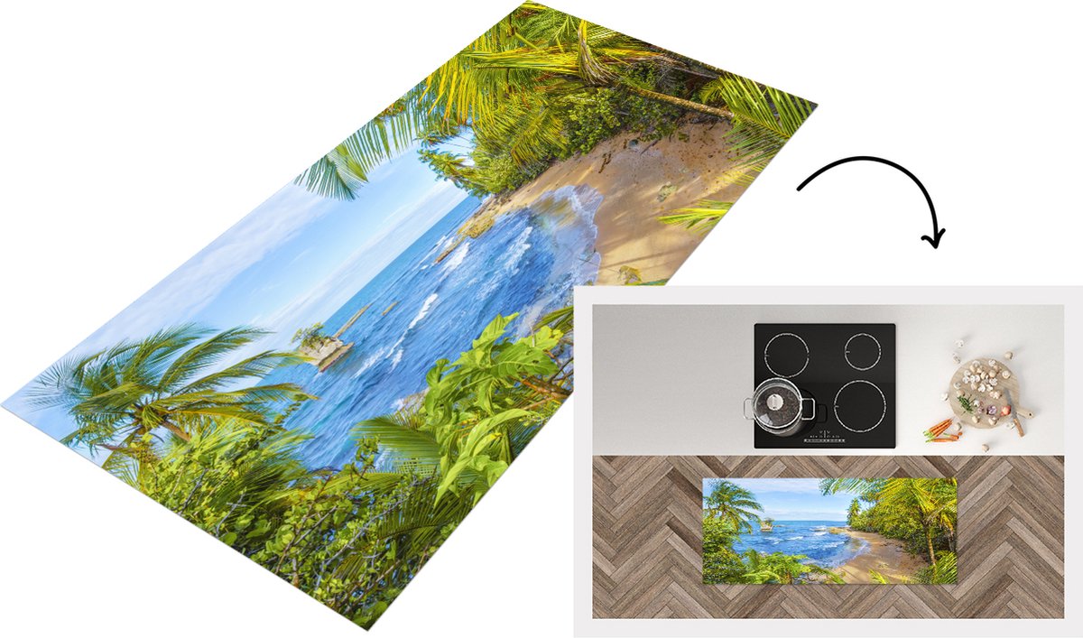 KitchenYeah Keukenloper - Loper keuken - Strand - Amerika - Palmbomen - 120x50 cm - Keukenloper vinyl Multicolor