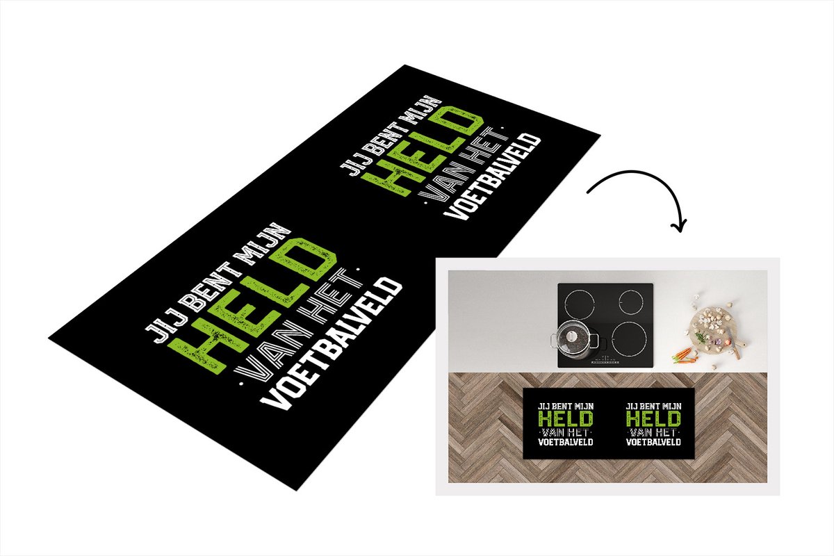 KitchenYeah Keukenloper - Loper keuken - Jij bent mijn held van het voetbalveld - Spreuken - Quotes - Voetbal - 120x50 cm - Keukenloper vinyl Multicolor