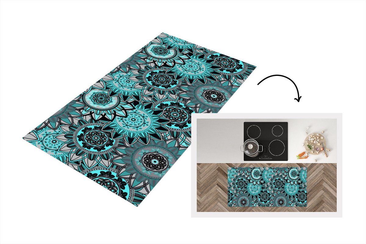 KitchenYeah Keukenloper - Loper keuken - Mandala - Bloemen - Design - 120x60 cm - Keukenloper vinyl Multicolor