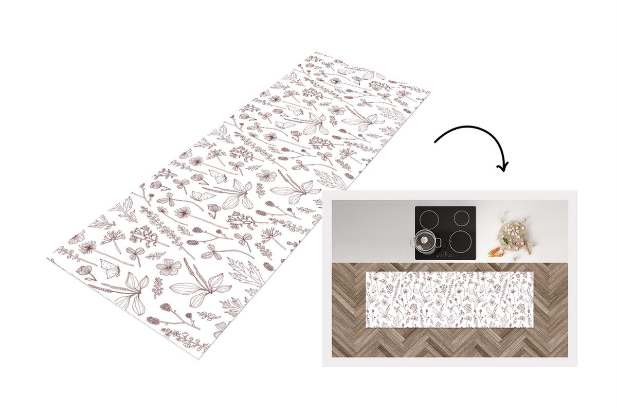 KitchenYeah Keukenloper - Loper keuken - Planten - Patroon - Bloemen - 150x50 cm - Keukenloper vinyl Multicolor