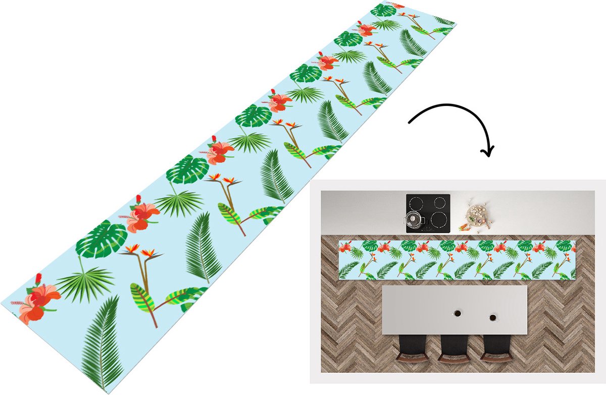 KitchenYeah Keukenloper - Loper keuken - Patronen - Planten - Jungle - Bloemen - 300x50 cm - Keukenloper vinyl Multicolor