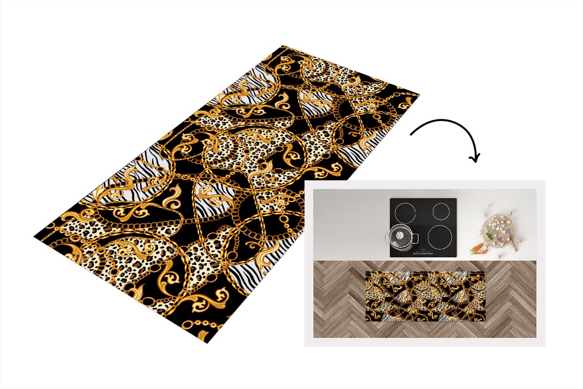 KitchenYeah Keukenloper - Loper keuken - Ketting - Goud - Panter - Zebra - Keukenloper vinyl Multicolor