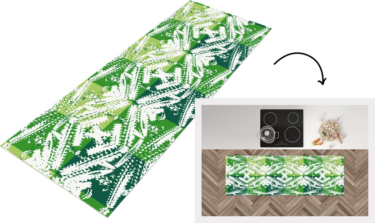 KitchenYeah Keukenloper - Loper keuken - Cactus - Planten - Patroon - 150x50 cm - Keukenloper vinyl Multicolor