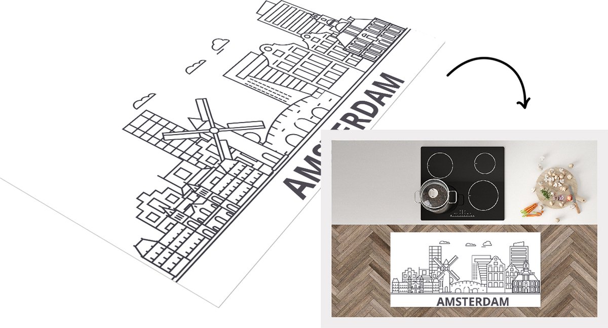 KitchenYeah Keukenloper - Loper keuken - Design - Skyline - Amsterdam - 120x60 cm - Keukenloper vinyl Multicolor