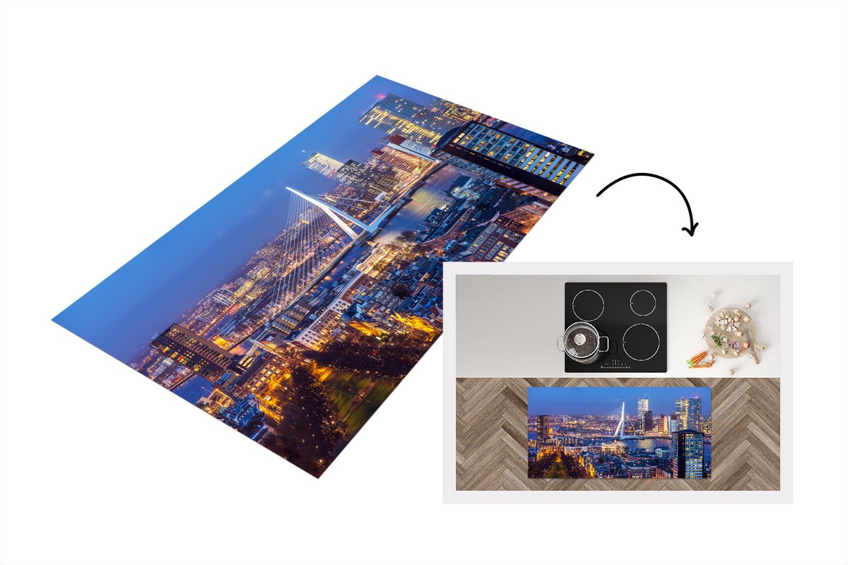 KitchenYeah Keukenloper - Loper keuken - Skyline - Erasmusbrug - Rotterdam - 120x60 cm - Keukenloper vinyl Multicolor