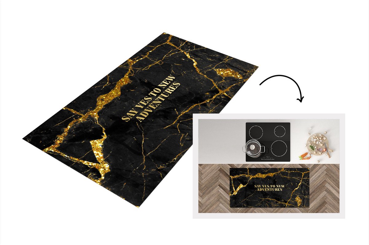 KitchenYeah Keukenloper - Loper keuken - Avontuur - Goud - Glitter - Marmer - 120x60 cm - Keukenloper vinyl Multicolor