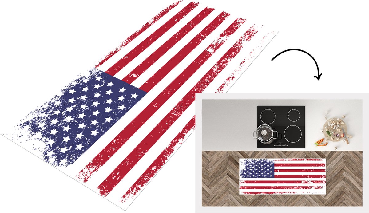 KitchenYeah Keukenloper - Loper keuken - Vlag - Vintage - Amerika - 120x50 cm - Keukenloper vinyl Multicolor