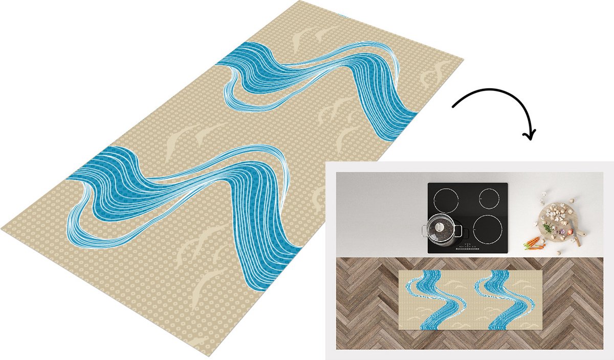 KitchenYeah Keukenloper - Loper keuken - Patroon - Berg - Rivier - Keukenloper vinyl Multicolor