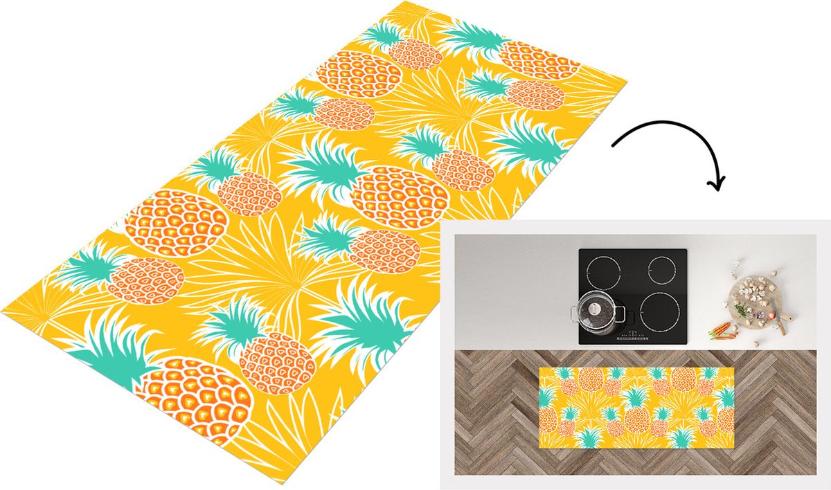 KitchenYeah Keukenloper - Loper keuken - Jungle - Ananas - Fruit - Design - 120x50 cm - Keukenloper vinyl Multicolor