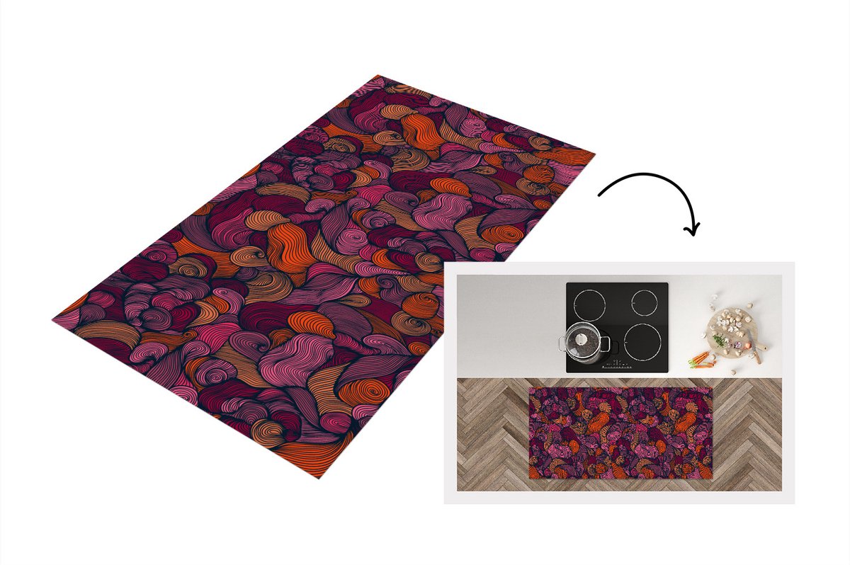 KitchenYeah Keukenloper - Loper keuken - Patroon - Line art - Art nouveau - Keukenloper vinyl multicolor, foto 4