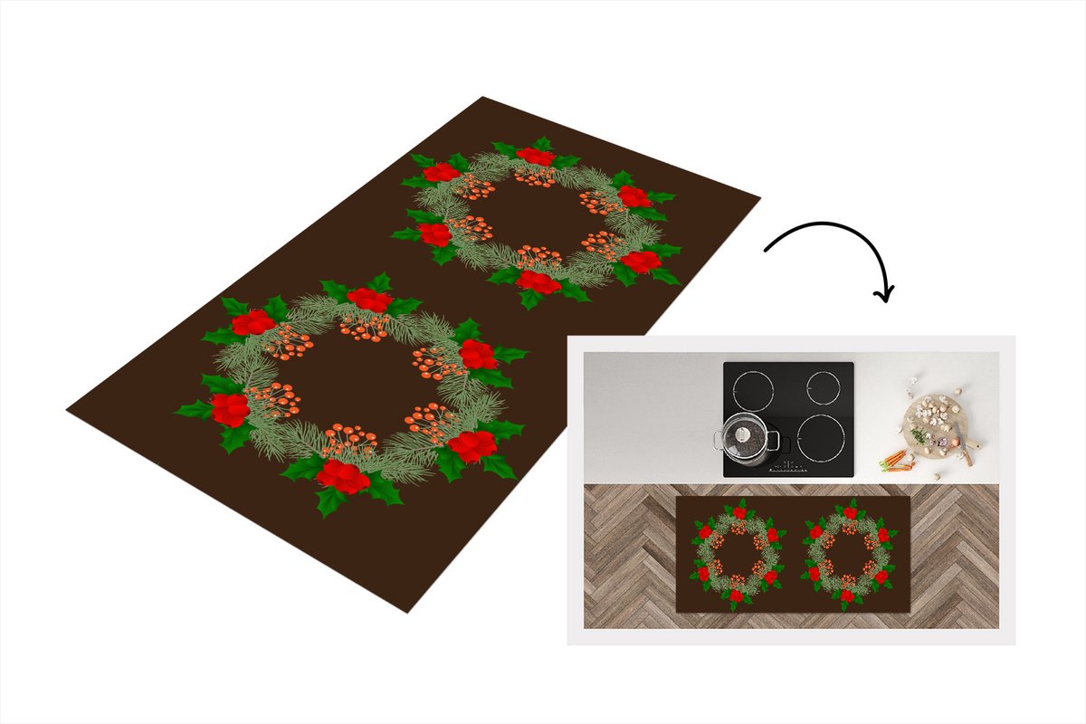 KitchenYeah Keukenloper - Loper keuken - Kerstkrans - Hulst - Patronen - Keukenloper vinyl multicolor, foto 4