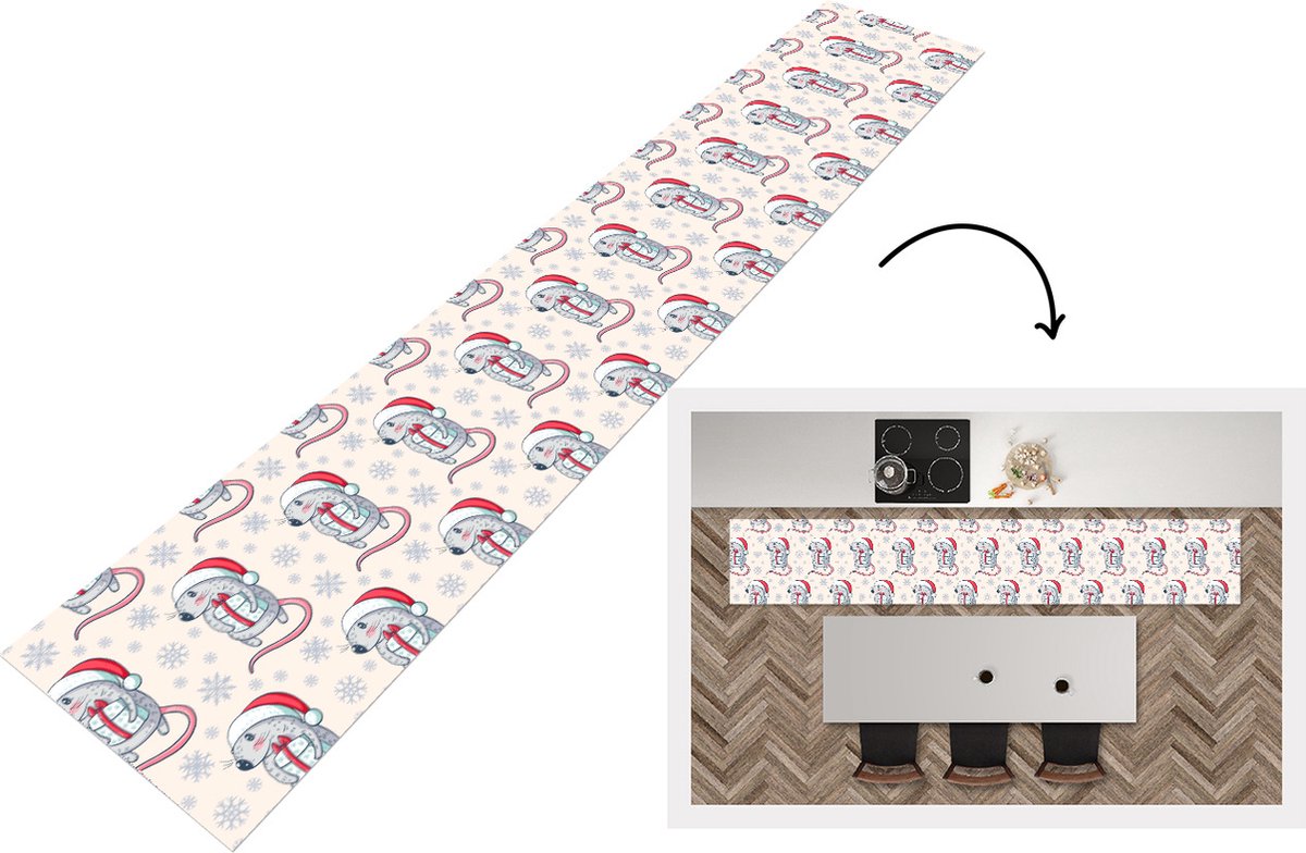 KitchenYeah Keukenloper - Loper keuken - Rat - Kerstcadeau - Kinderen - Kerst - Patronen - 300x50 cm - Keukenloper vinyl Multicolor