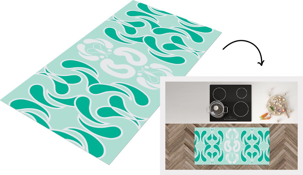 KitchenYeah Keukenloper - Loper keuken - Winter - Turquoise - Design - 120x60 cm - Keukenloper vinyl Multicolor