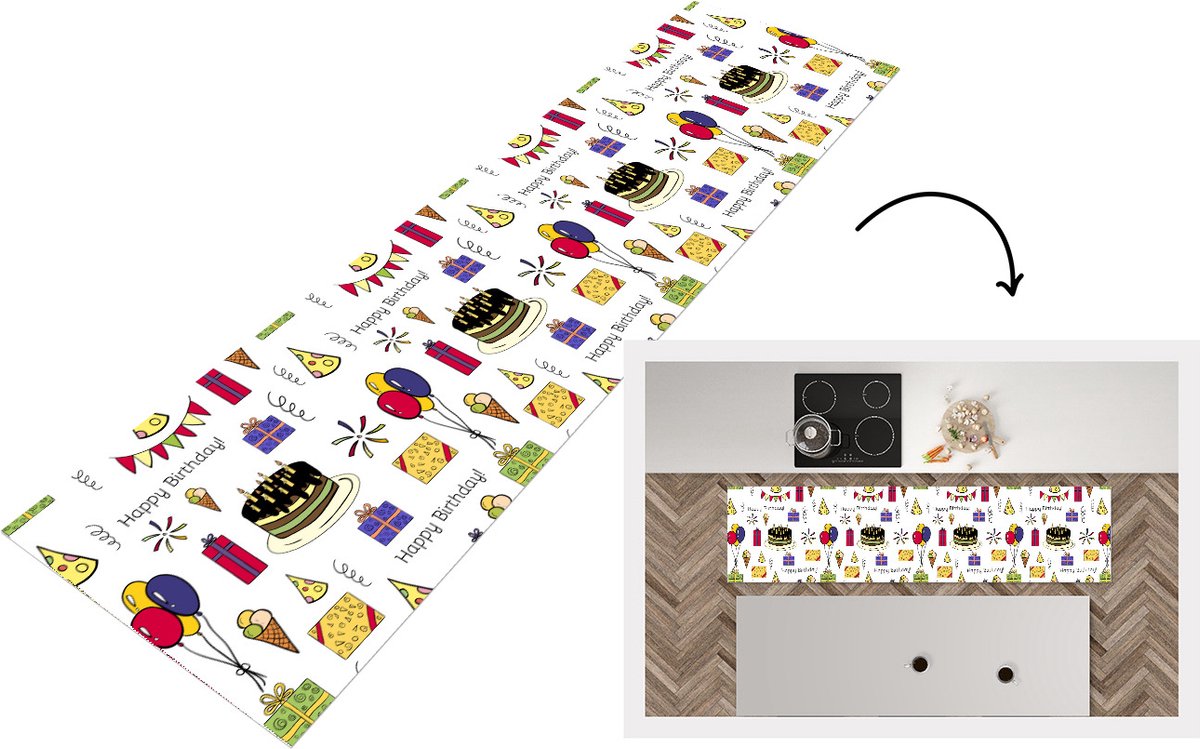 KitchenYeah Keukenloper - Loper keuken - Design - Verjaardag - Feest - 200x50 cm - Keukenloper vinyl Multicolor