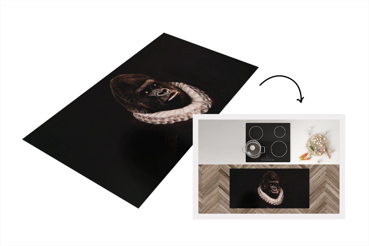KitchenYeah Keukenloper - Loper keuken - Aap - Schilderij - Oude meesters - 120x60 cm - Keukenloper vinyl Multicolor