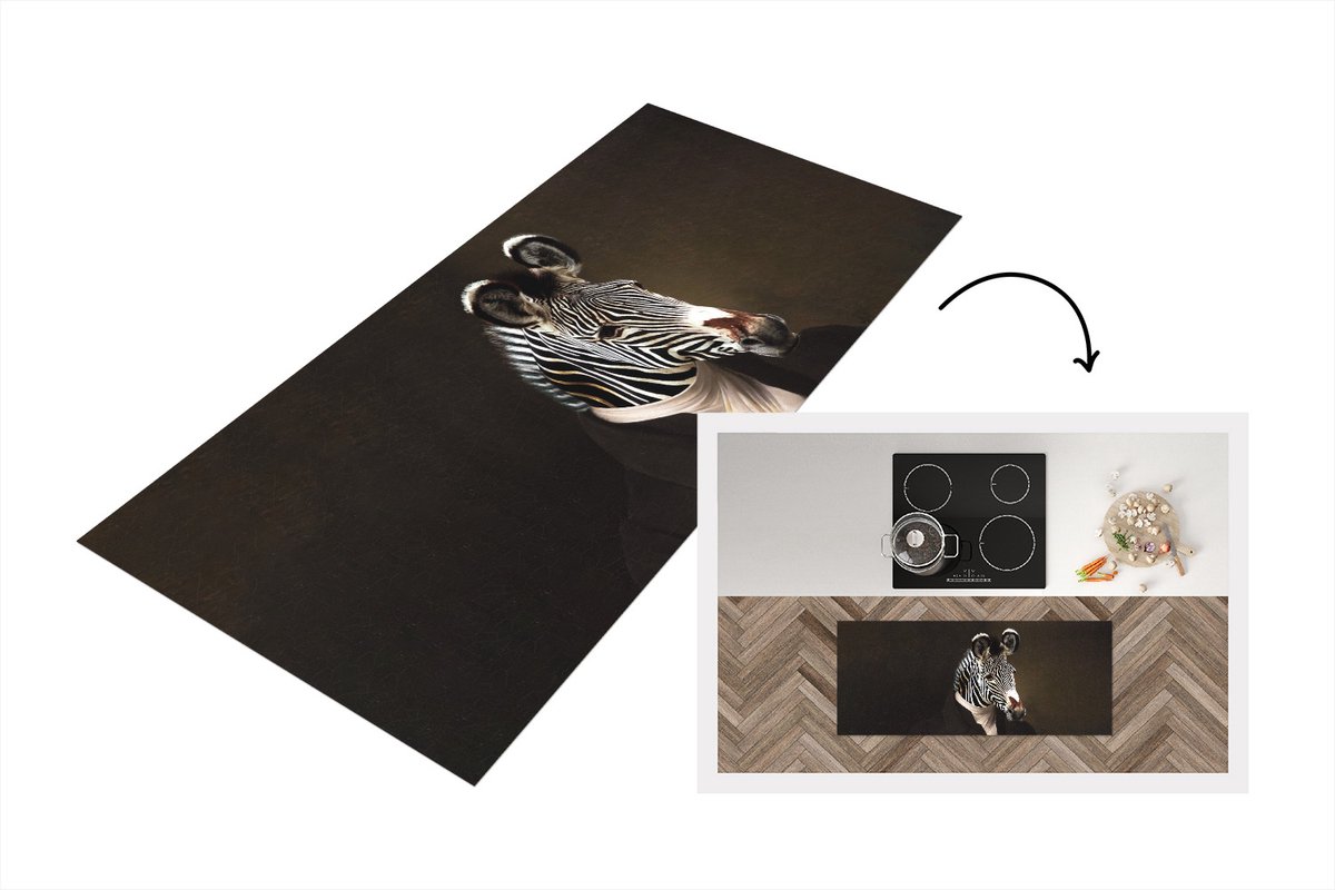 KitchenYeah Keukenloper - Loper keuken - Zebra - Dieren - Kunst - 120x50 cm - Keukenloper vinyl Multicolor