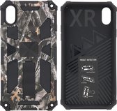 Hoesje Geschikt voor iPhone XR Hoesje - Rugged Extreme Backcover Takjes met Kickstand – Grijs