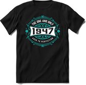 1947 The One And Only | Feest Kado T-Shirt Heren - Dames | Cobalt - Wit | Perfect Verjaardag Cadeau Shirt | Grappige Spreuken - Zinnen - Teksten | Maat XXL