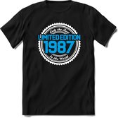 1987 Limited Edition | Feest Kado T-Shirt Heren - Dames | Wit - Blauw | Perfect Verjaardag Cadeau Shirt | Grappige Spreuken - Zinnen - Teksten | Maat M