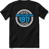 1911 Limited Edition | Feest Kado T-Shirt Heren - Dames | Wit - Blauw | Perfect Verjaardag Cadeau Shirt | Grappige Spreuken - Zinnen - Teksten | Maat XL