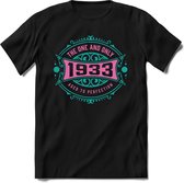 1933 The One And Only | Feest Kado T-Shirt Heren - Dames | Cobalt - Licht Roze | Perfect Verjaardag Cadeau Shirt | Grappige Spreuken - Zinnen - Teksten | Maat 3XL