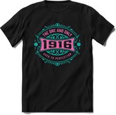 1916 The One And Only | Feest Kado T-Shirt Heren - Dames | Cobalt - Licht Roze | Perfect Verjaardag Cadeau Shirt | Grappige Spreuken - Zinnen - Teksten | Maat L