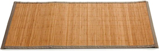 Badkamer vloermat anti-slip donkere bamboe 50 x 80 cm met grijze rand - Douche/bad accessoires