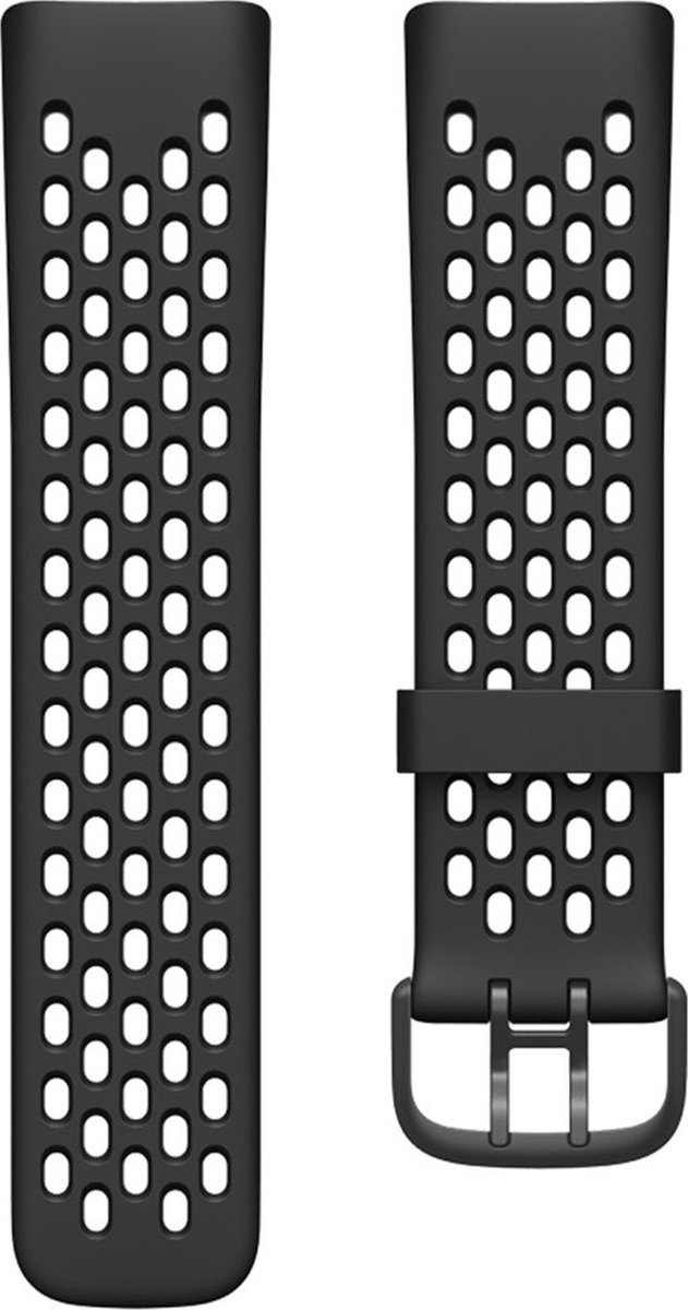 Mobigear Siliconen Watch bandje geschikt voor Fitbit Charge 5 Bandje Gespsluiting | Mobigear Sport Plus Buckle - Zwart