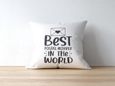 Postbode Kussen met tekst: Best postal worker in the world | Grappige mok | Grappige Cadeaus | Geschenk | Sierkussen