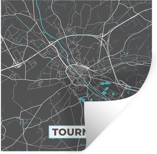 Stickers muraux - Plan de la ville - Grijs - Carte - Tournai - België - Carte - 100x100 cm - Feuille adhésive XXL