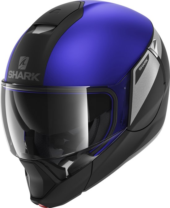 SHARK EVOJET KARONN MAT Motorhelm Systeemhelm Zwart Zilver Blauw - Maat XS