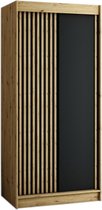 InspireMe - Kledingkast met 2 schuifdeuren, Loft-stijl, Kledingkast met planken (BxHxD): 100x200x62 - MELO 100 Artisan Eik + Zwart