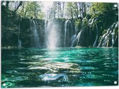 WallClassics - Poster de Jardin - Cascade dans le Lac Clair - 80x60 cm Photo sur Poster de Jardin (décoration murale pour l'extérieur et l'intérieur)