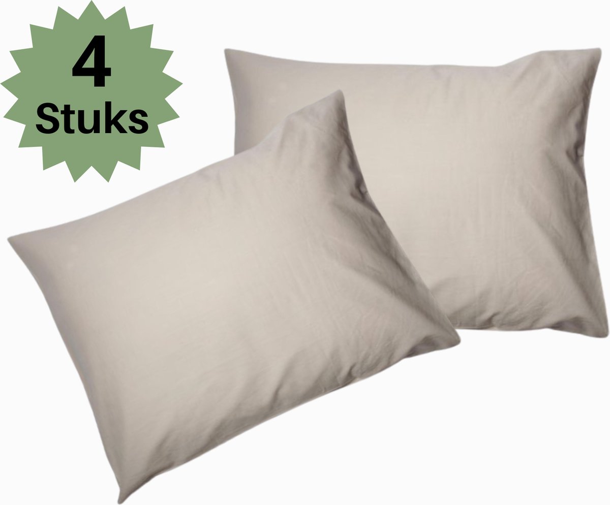Droomtextiel Hotelkwaliteit Kussenslopen - Taupe-Zand - Set van 4 Stuks 60x70cm - 100% Hoogwaardige Katoen