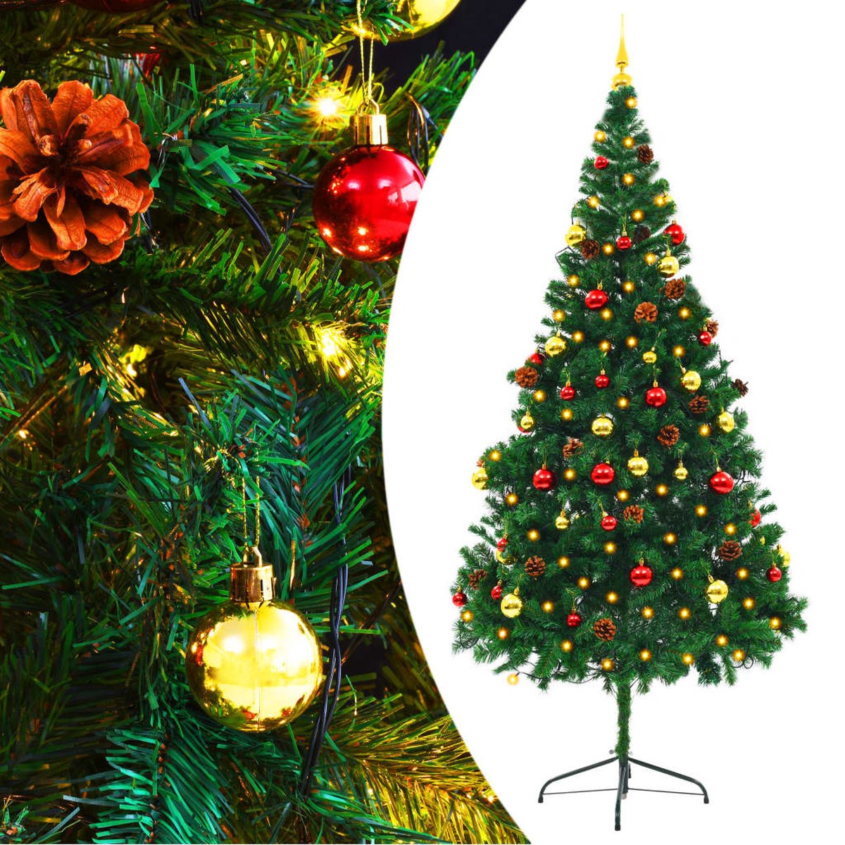 Prolenta Premium - Kunstkerstboom met kerstballen en LED's 210 cm groen