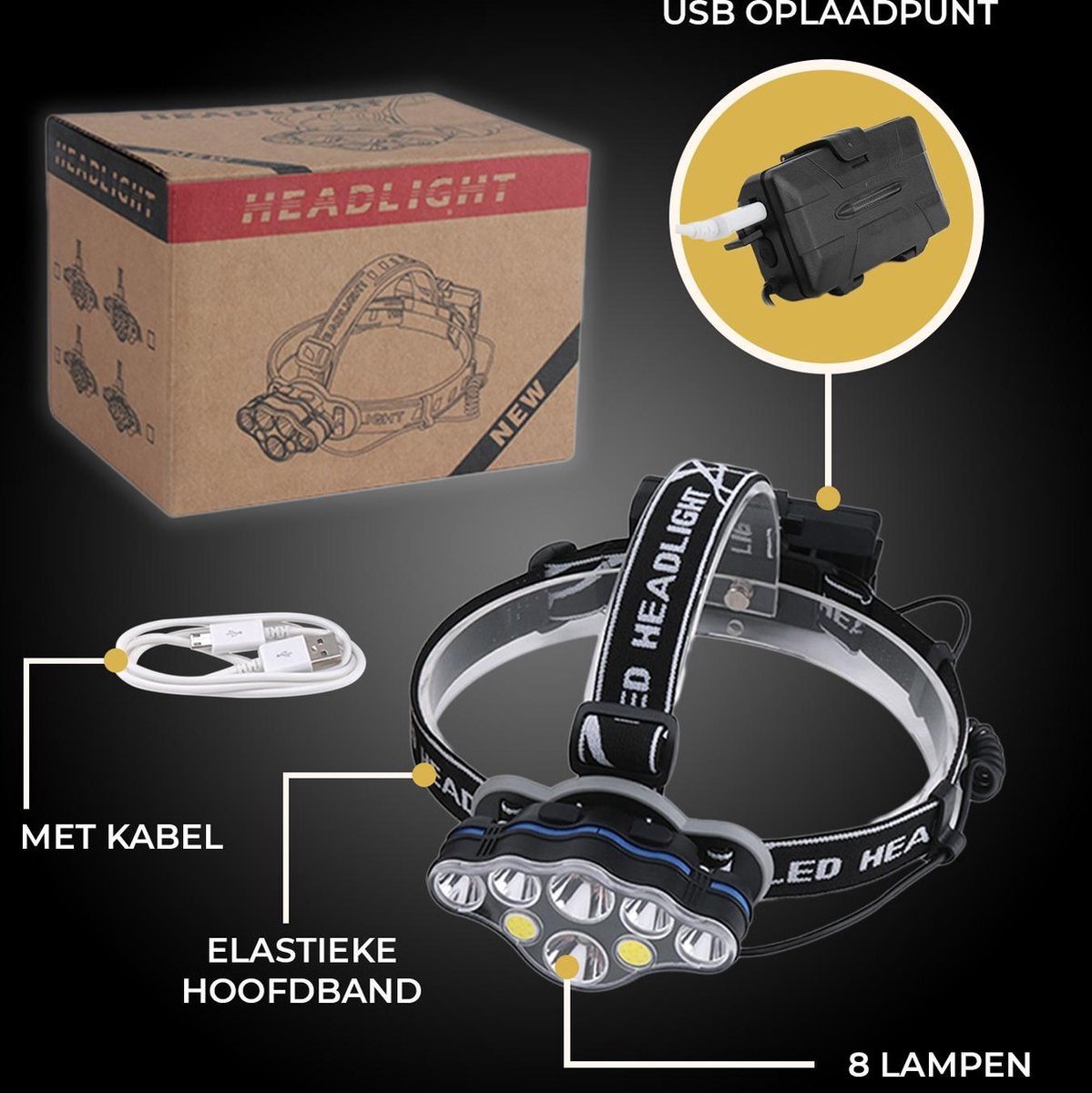 afgewerkt Snelkoppelingen veiligheid Krachtige Hoofdlamp-8 LED-10000 lumen-Waterdicht IP65-Oplaadbaar - - |  bol.com