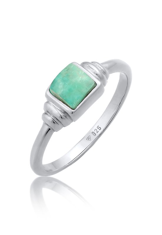 Elli PREMIUM Dames Ring Elli PREMIUM Ring Dames Solitaire Vintage Eenvoudig Kwadraat met Amazoniet in 925 sterling zilver verguld