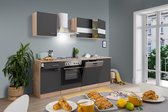 Keukenblok 220  cm - complete keuken met apparatuur - soft close Grijs - Moderne keuken - Merle - elektrische kookplaat - vaatwasser - afzuigkap - oven    - spoelbak